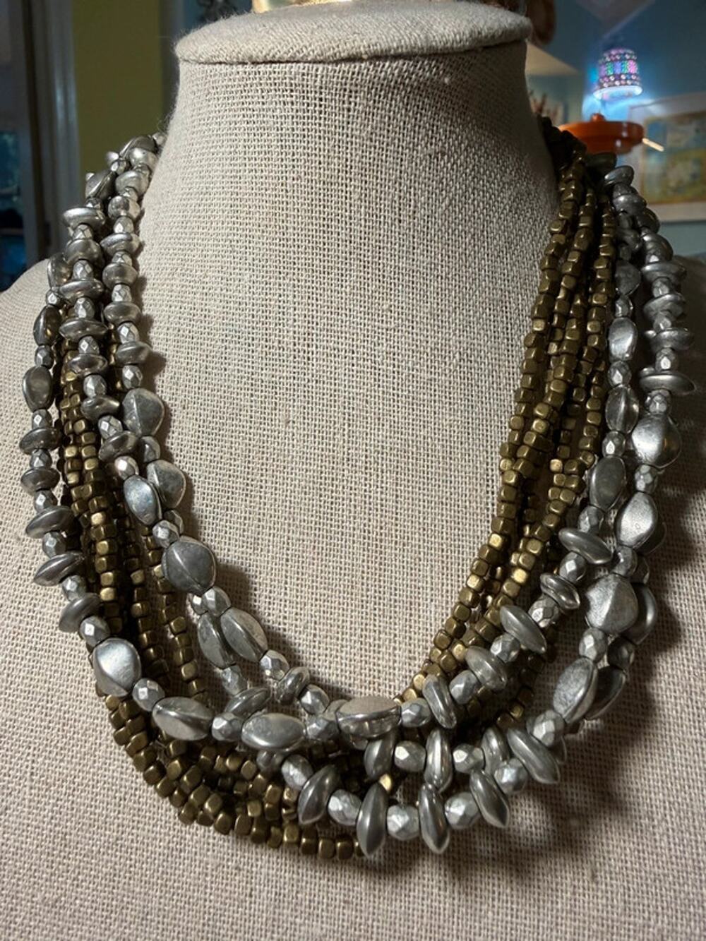 Premier Designs multi strand beaded choker necklace 15-19”